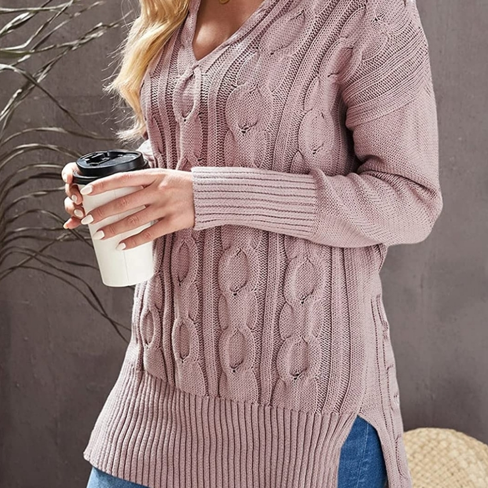 Sidefeel Women Casual V Neck Loose Fit Knit Sweater Pullover Top 2XL